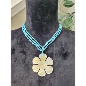 Women's Blue Multilayer Seed Beads Floral Chunky Fashion Jewelry Necklace